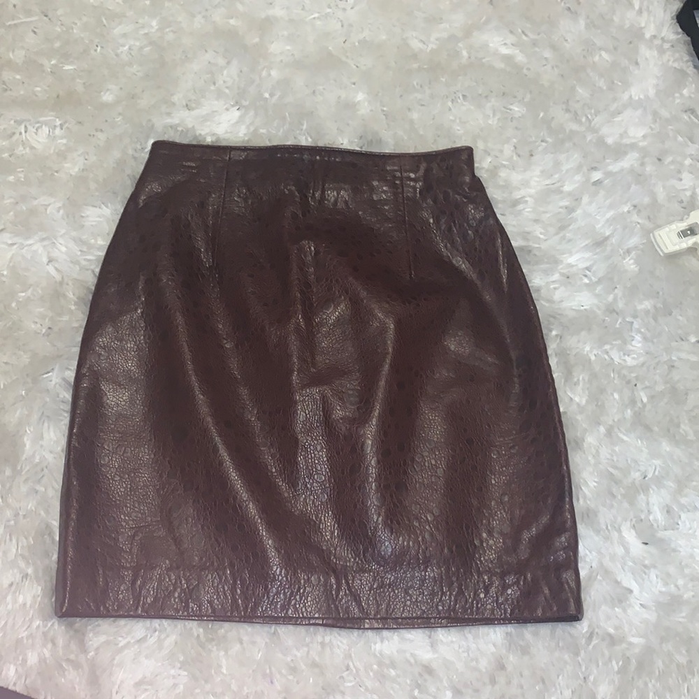 dark brown leather skirt